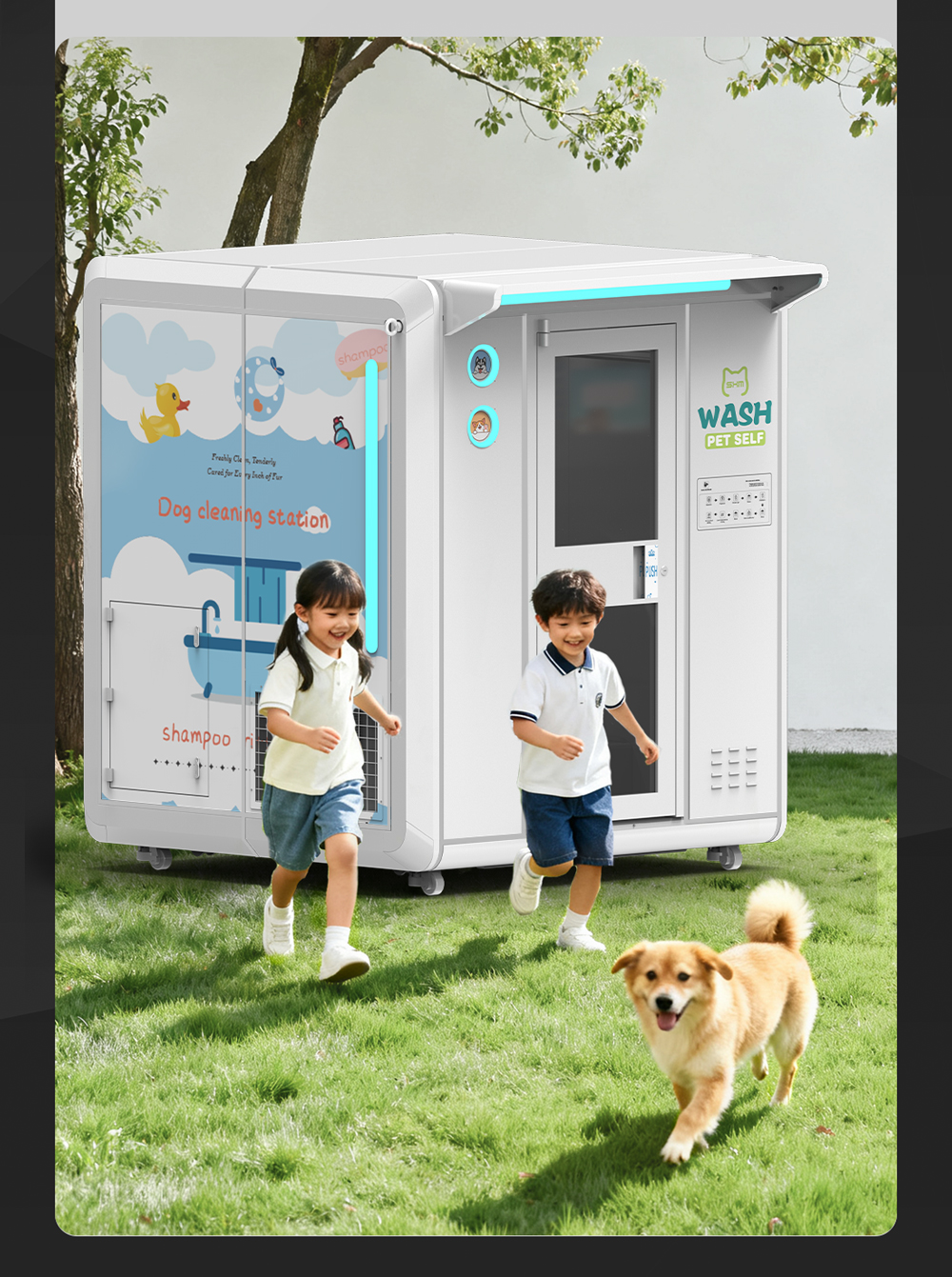 Pet wash station for pet shops and communities