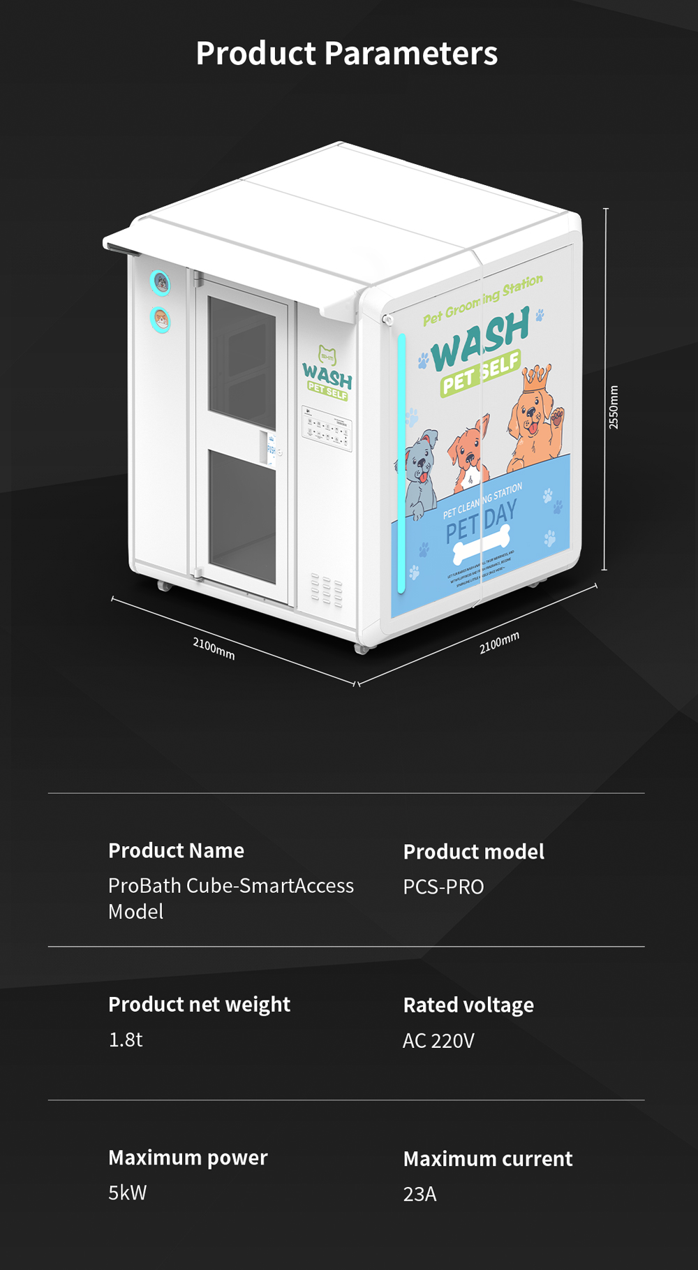 Self-service pet wash station touchscreen control